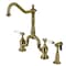 Kingston Brass Bridge Kitchen Faucet with Brass Sprayer, Antique Brass KS7753BPLBS - alternate 1